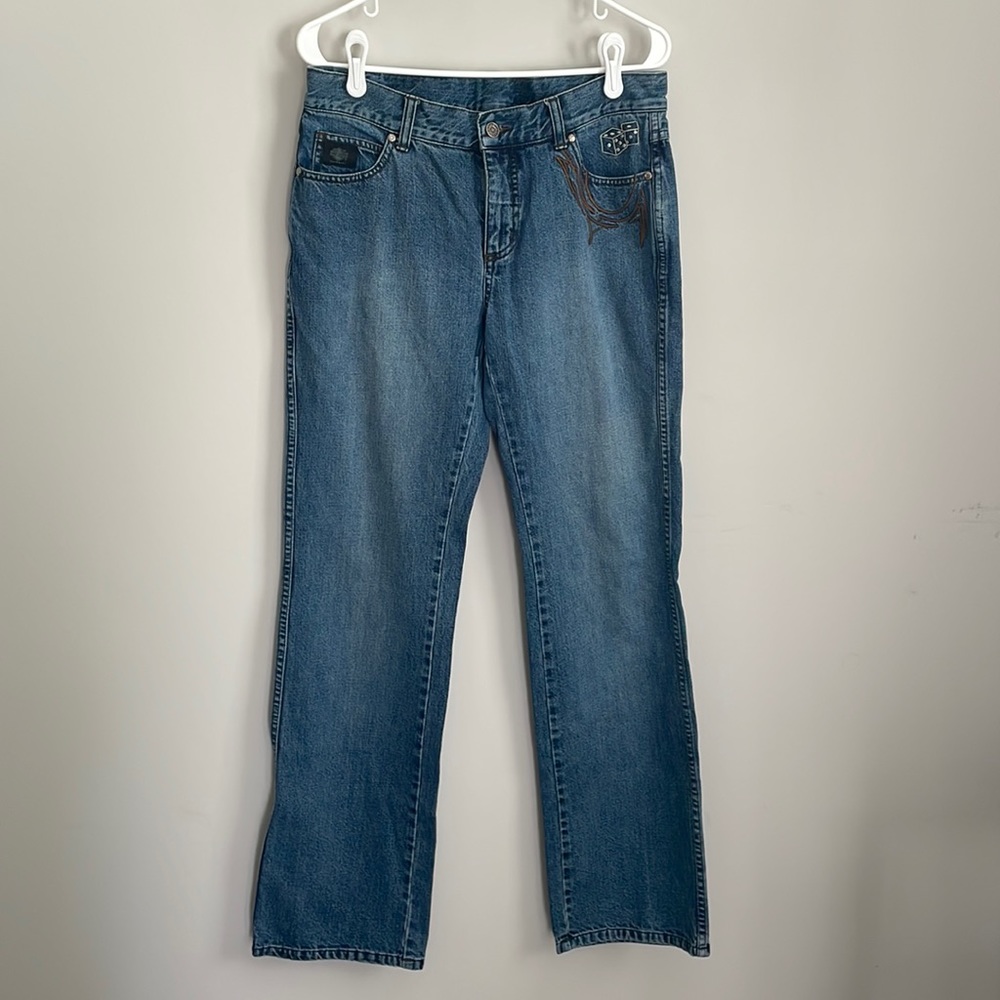 Vintage Harley-Davidson Womens Medium Wash Straight Leg Jeans- Dice pocket-10L